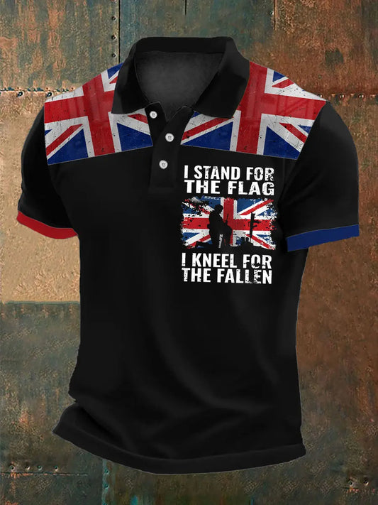 Men's Stand For The Flag Kneel For The Fallen British Printed Polo Shirt trupatriotic