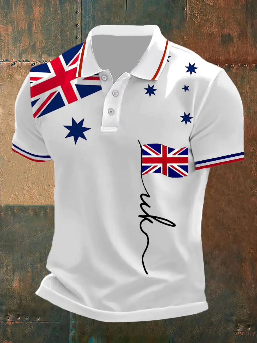 Men's Union Jack Print Casual Polo Shirt trupatriotic