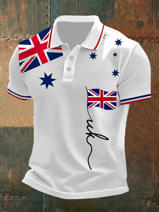 Men's Union Jack Print Casual Polo Shirt trupatriotic