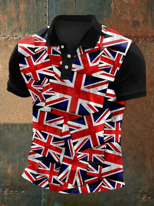 Men's UK Flag Print Casual Polo trupatriotic
