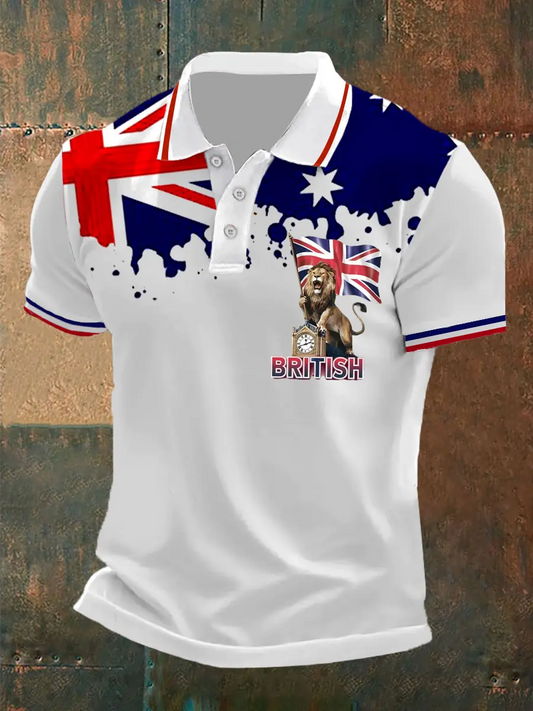 Men's Union Jack Print Casual Polo Shirt trupatriotic