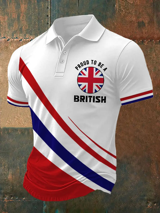 Men's Proud To Be A British UK Flag Print Casual Polo trupatriotic