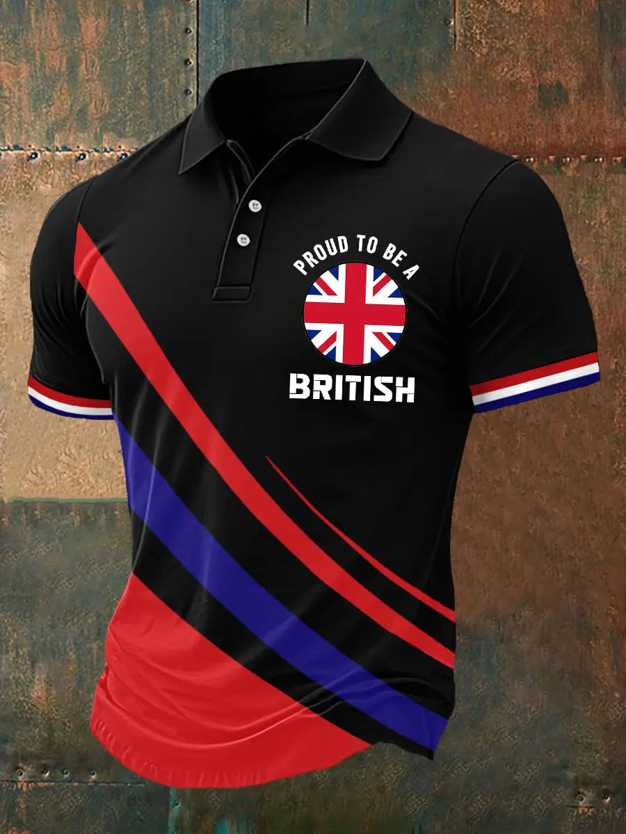 Men's Proud To Be A British UK Flag Print Casual Polo trupatriotic