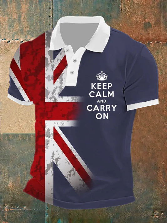 Men's UK Flag Keep Calm And Carry On Printed Casual POLO T-shirt trupatriotic