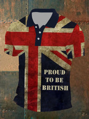 Men's UK Flag Proud To Be British Printed Casual POLO T-shirt trupatriotic