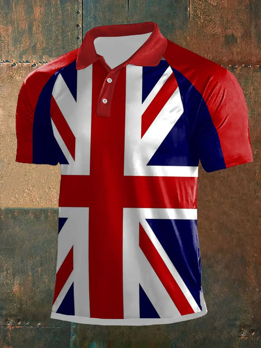 Men's UK Flag Print Casual Polo trupatriotic