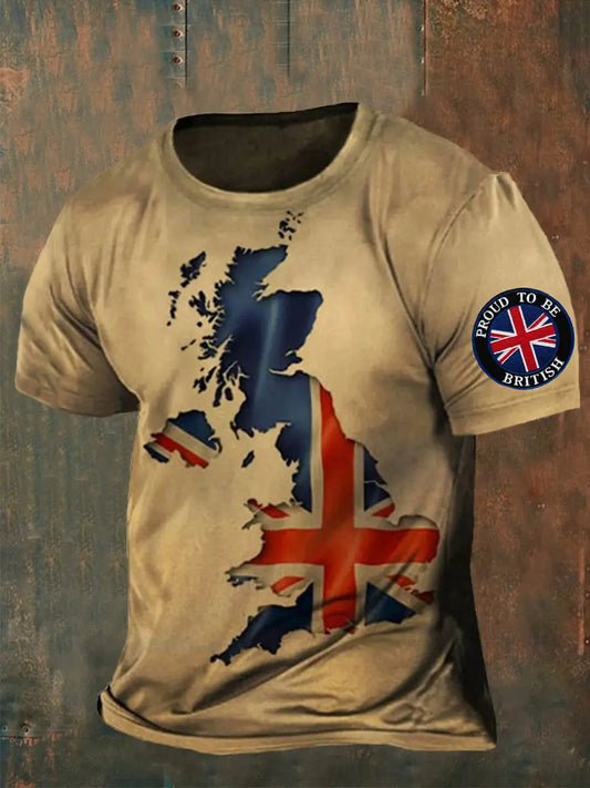 Men's UK Flag Proud To Be British Printed Casual Short Sleeve T-shirt trupatriotic