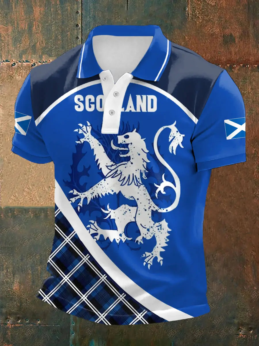 Men's Scotland Print Casual Polo trupatriotic