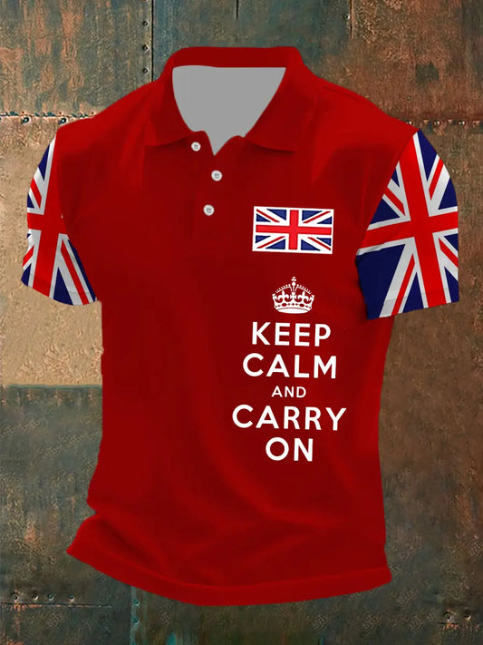 Men's Keep Calm and Carry On UK Flag  Printed Casual POLO T-shirt trupatriotic