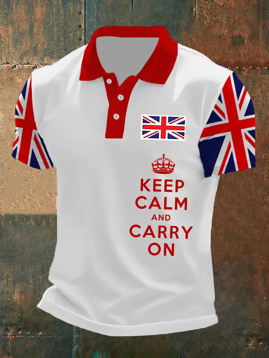 Men's Keep Calm and Carry On UK Flag  Printed Casual POLO T-shirt trupatriotic