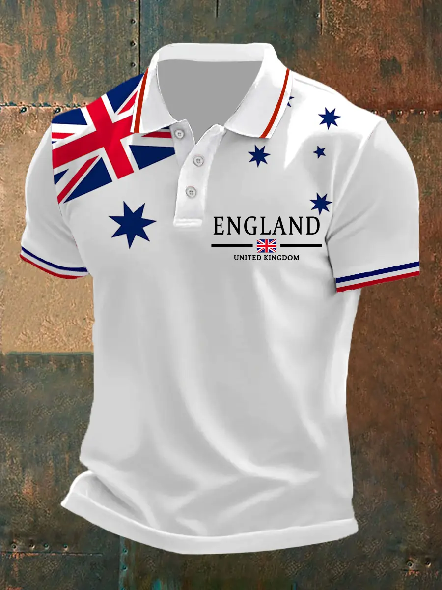 Men's Union Jack Print Casual Polo Shirt trupatriotic