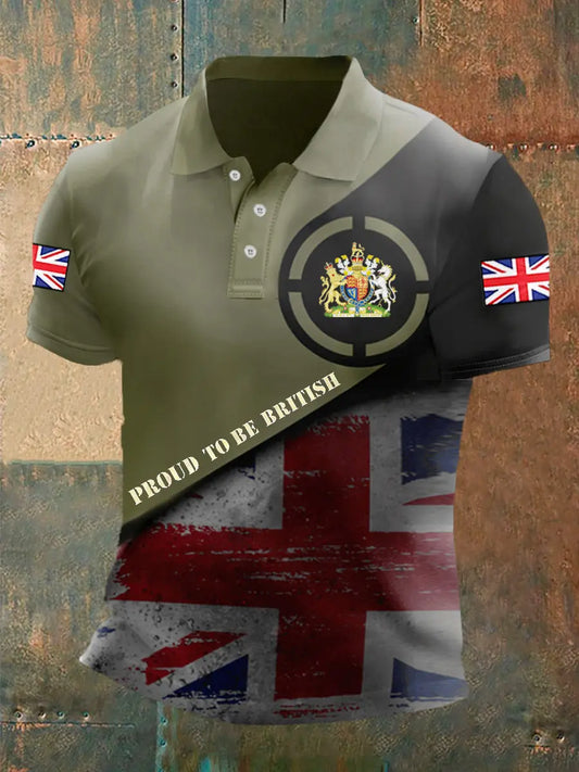 Men's UK Flag Proud To Be British Printed Casual POLO T-shirt trupatriotic