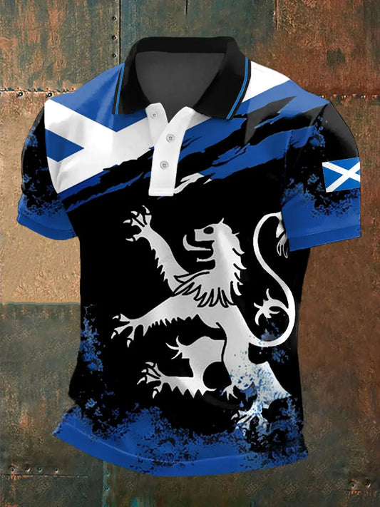 Men's Scotland Print Casual Polo trupatriotic
