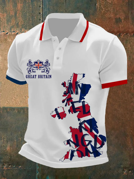Men's UK Flag  Printed Casual POLO T-shirt trupatriotic