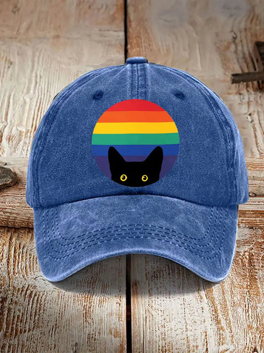 Pride Month Rainbow Flag Black Cat Unisex hat trupatriotic