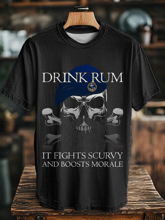 Unisex Royal Navy Veteran Drink Rum Printed T-shirt trupatriotic