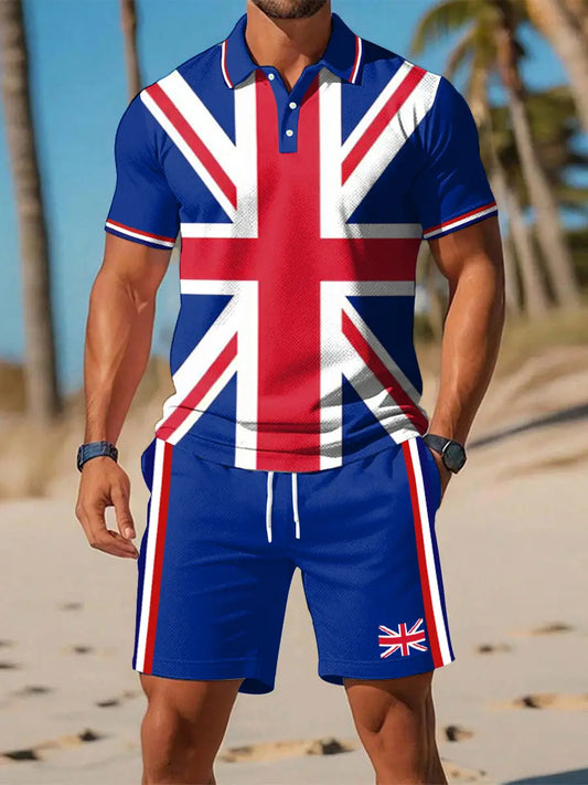 Men's UK Flag Print Casual Two-Piece Set trupatriotic