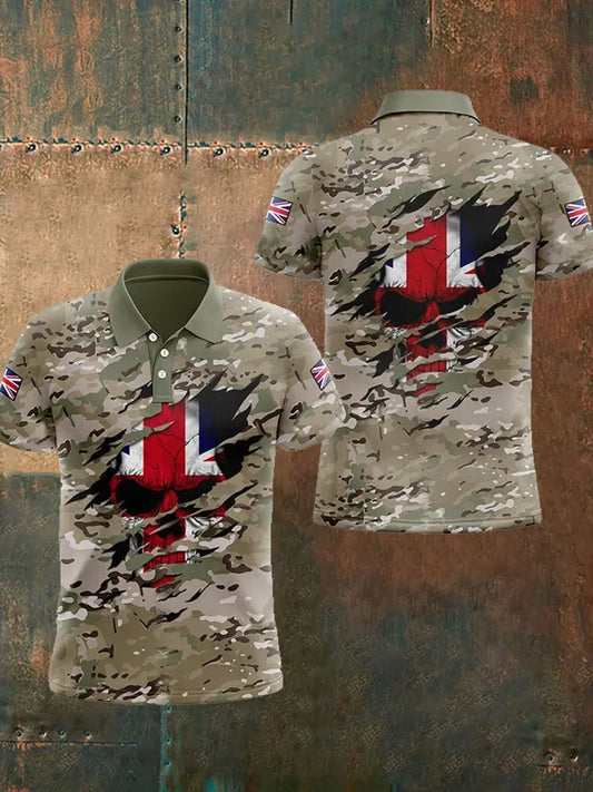 Men's UK Flag Skull Camouflage Print Casual Top trupatriotic
