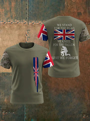 Men's We Stand For The Flag We Kneel For The Fallen Lest We Forget, UK Flag Camouflage Print Casual Tee trupatriotic