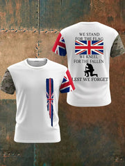 Men's We Stand For The Flag We Kneel For The Fallen Lest We Forget, UK Flag Camouflage Print Casual Tee trupatriotic