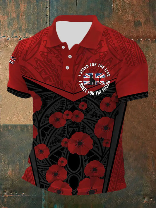 Men's Kneel For The Fallen Printed Button T-Shirt trupatriotic