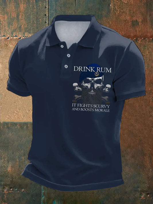 Men's Royal Navy Veteran&Rum Printed Casual Tops trupatriotic