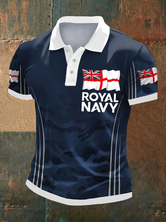 Men's Royal Navy Vetera Printed Casual Tops trupatriotic