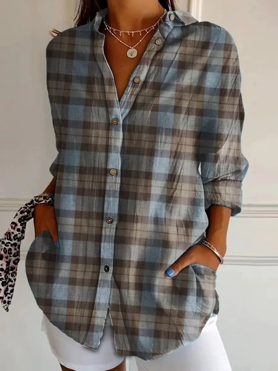 Women's Scottish Plaid Print Vintage Casual Long Sleeve Shirt trupatriotic