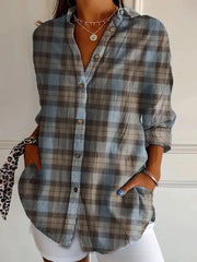 Women's Scottish Plaid Print Vintage Casual Long Sleeve Shirt trupatriotic