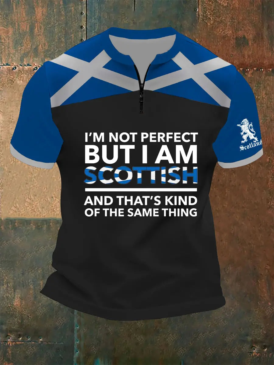 Men's Zip Scottish Flag Short Sleeve T-Shirt trupatriotic