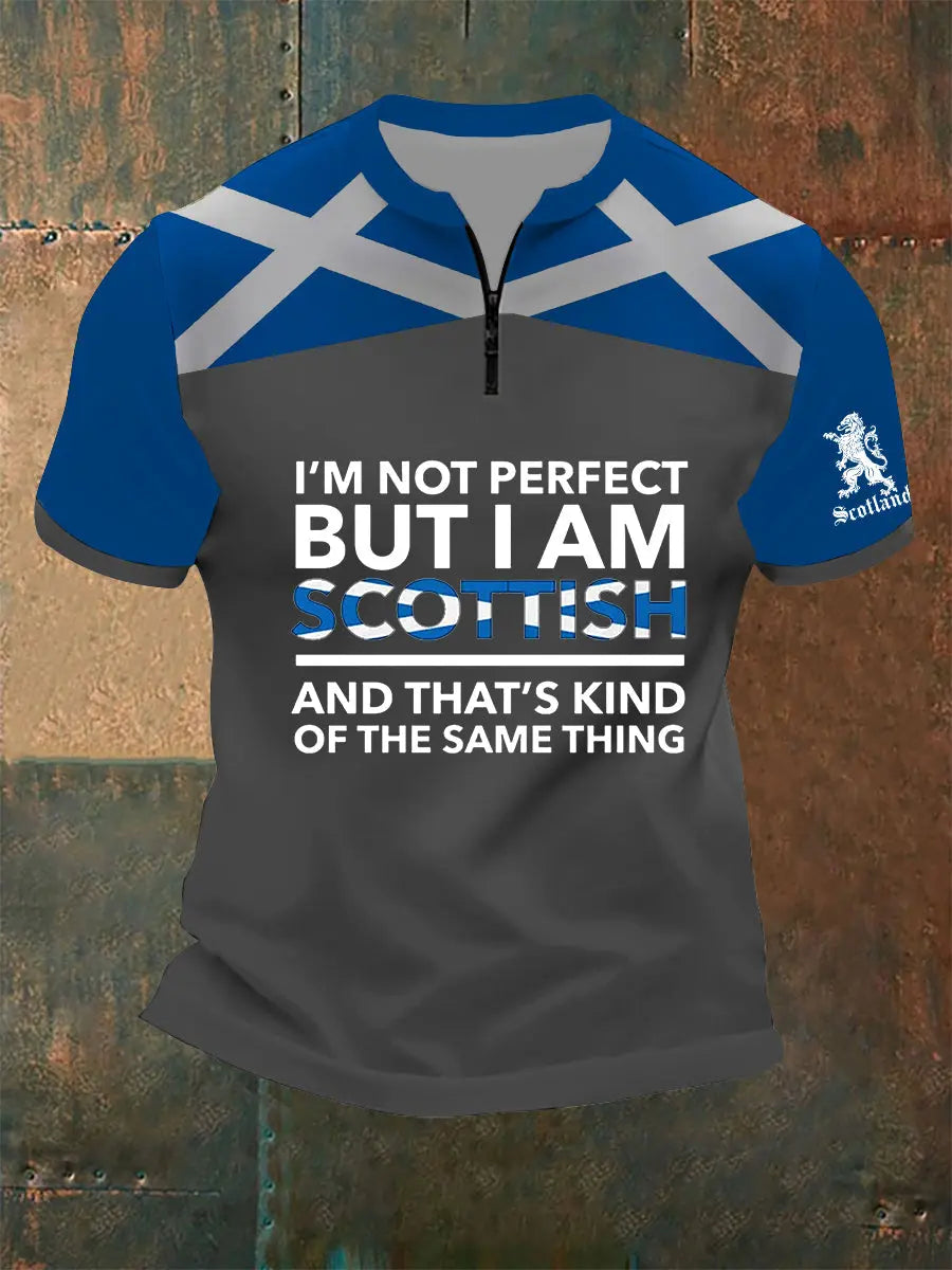 Men's Zip Scottish Flag Short Sleeve T-Shirt trupatriotic