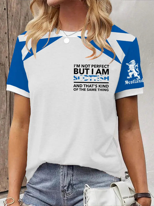 Women's Scottish Flag I Am Not Perfect But I Am Scottish That's About The Same Thing Short Sleeve T-Shirt trupatriotic