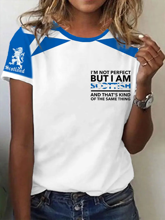 Women's Scottish Flag I Am Not Perfect But I Am Scottish That's About The Same Thing Short Sleeve T-Shirt trupatriotic