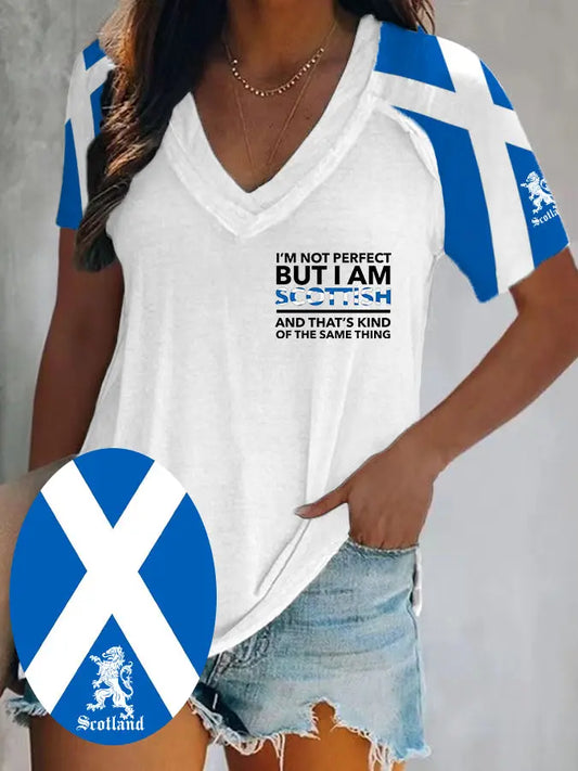 Women's Scottish Flag I Am Not Perfect But I Am Scottish That's About The Same Thing Double Layer Neck Short Sleeve T-Shirt trupatriotic