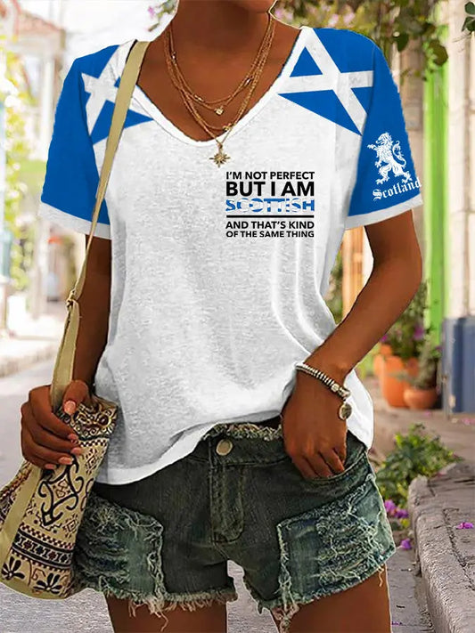 Women's Scottish Flag I Am Not Perfect But I Am Scottish That's About The Same Thing Short Sleeve T-Shirt trupatriotic