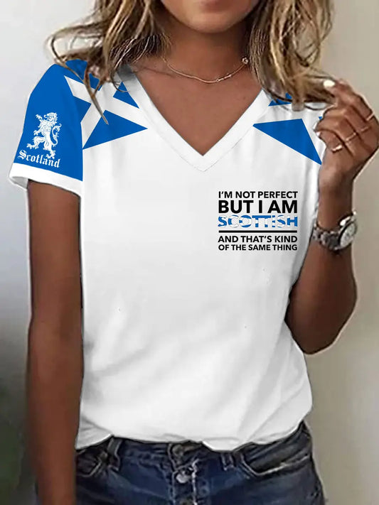 Women's Scottish Flag I Am Not Perfect But I Am Scottish That's About The Same Thing Short Sleeve T-Shirt trupatriotic