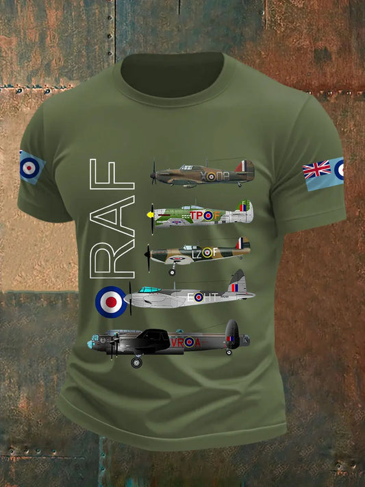 Men's Vintage RAF WW2 Aircraft Spitfire Lancaster Typhoon Hurricane Mosquito Casual Tee trupatriotic