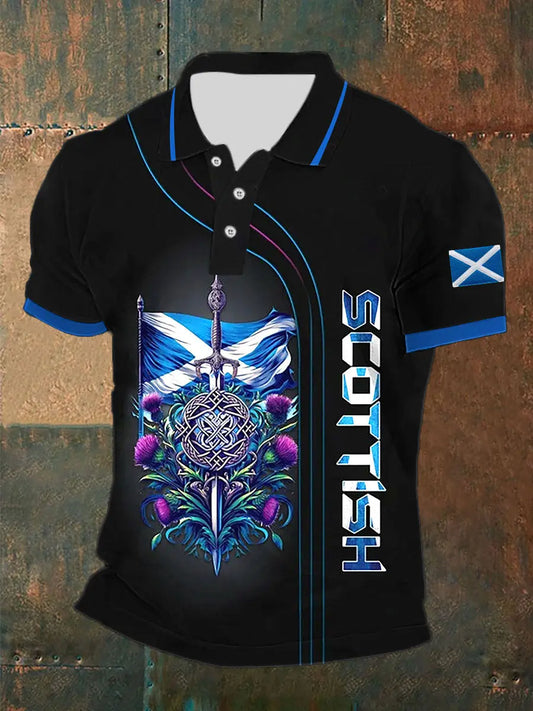 Men's Scottish Flag Printed Short Sleeve Top trupatriotic
