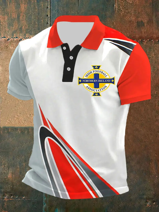 Men's Northern Ireland Football Print Button T-Shirt trupatriotic