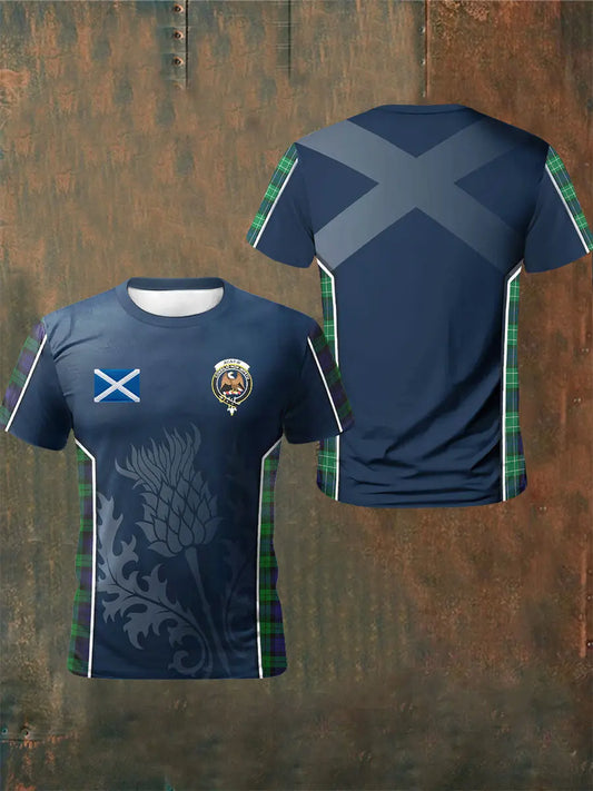 Men's Scottish Tartan Print Casual Short Sleeve T-shirt trupatriotic