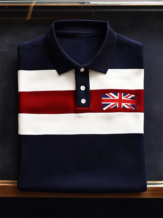 Men's United Kingdom Flag Business Style Stripes Short Sleeve T-Shirt trupatriotic