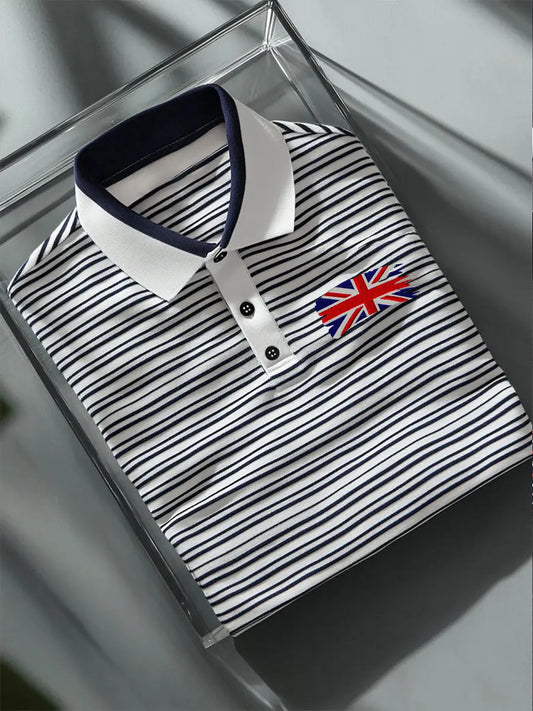 Men's United Kingdom Flag Business Style Stripes Short Sleeve T-Shirt trupatriotic
