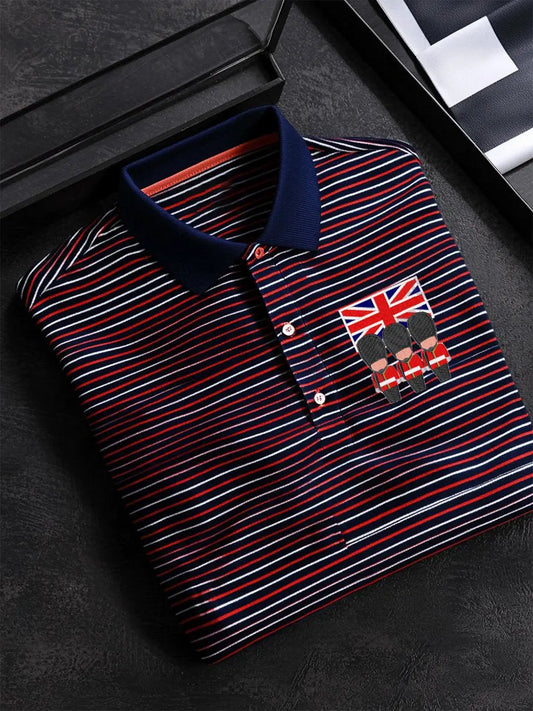Men's United Kingdom Flag Business Style Stripes Short Sleeve T-Shirt trupatriotic