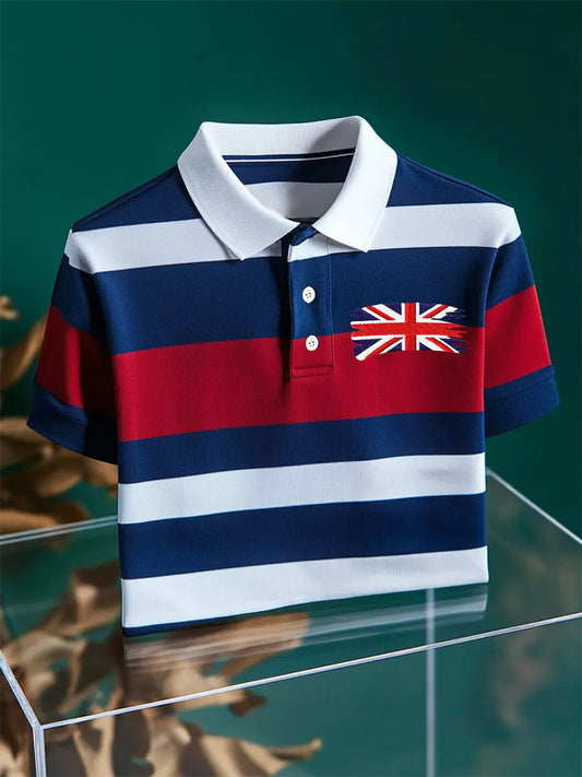 Men's United Kingdom Flag Business Style Stripes Short Sleeve T-Shirt trupatriotic