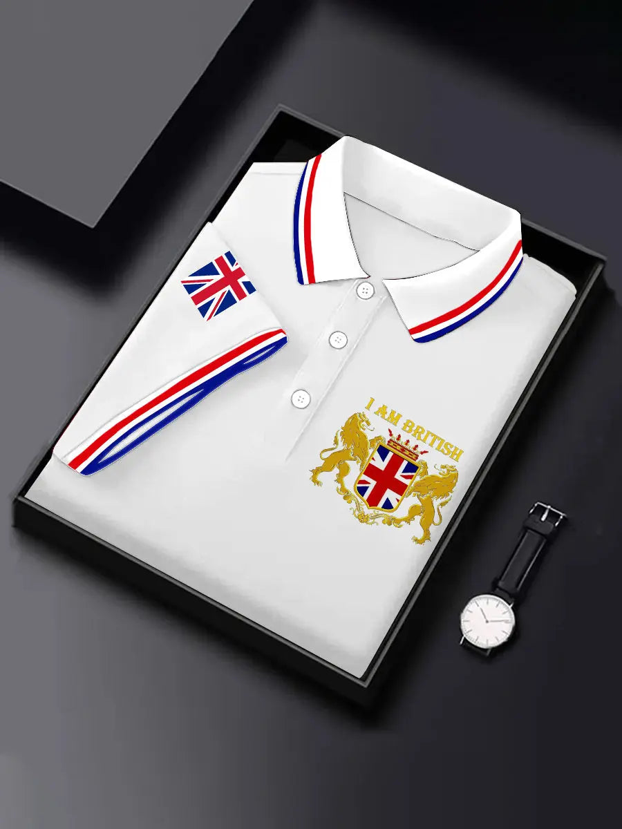 Men's UK Flag I'm British Print Casual Top trupatriotic