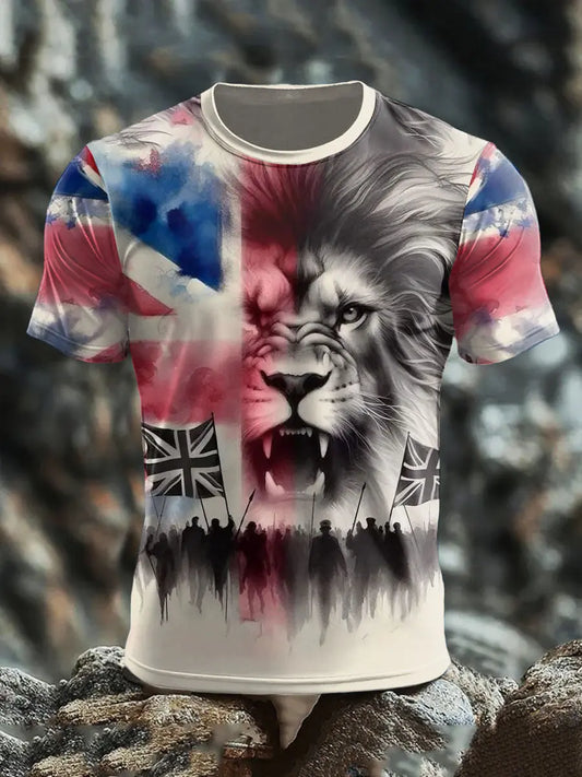 Men's UK Flag Lion Patoitic Printed T-shirt trupatriotic