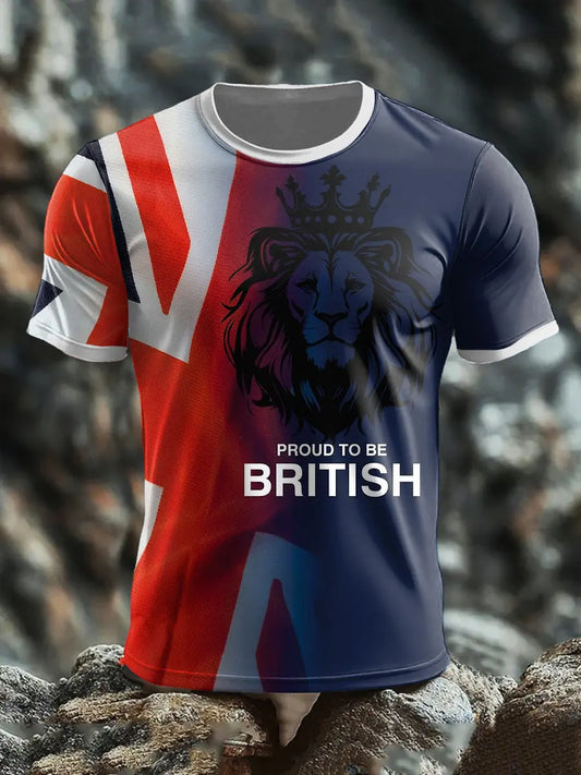 Men's UK Flag Lion Patoitic Printed T-shirt trupatriotic