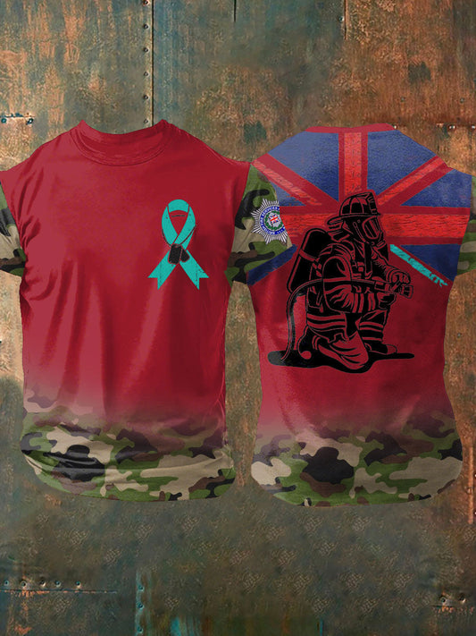 Men's PTSD Awareness Veteran Fire Survice Printed T-shirt trupatriotic