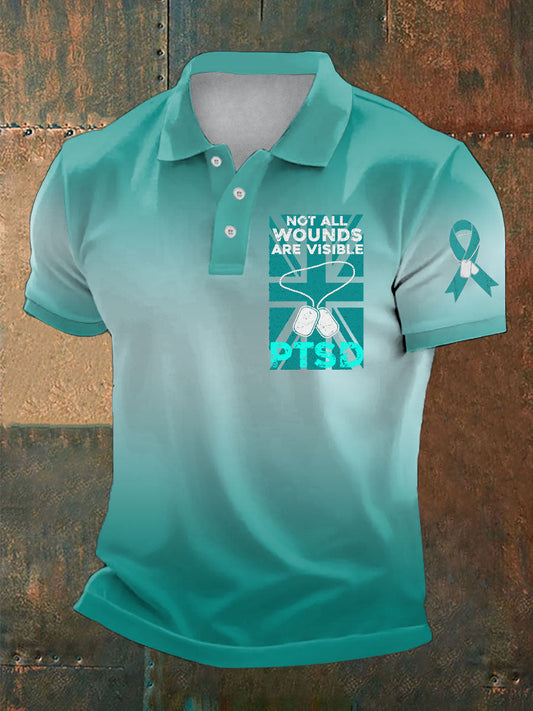 Men's PTSD Awareness Veteran Printed Casual Tops trupatriotic