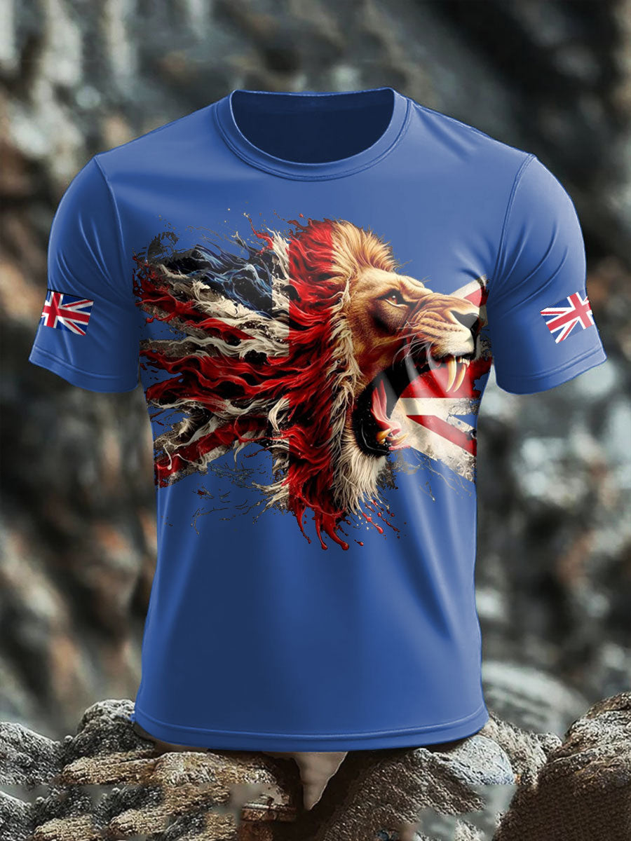 Men's UK Lion Flag Printed T-shirt trupatriotic
